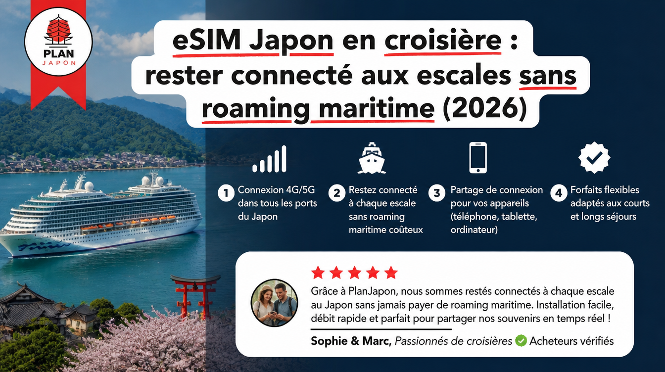 eSIM Japón en crucero: conectado en las escalas sin roaming marítimo (2026)