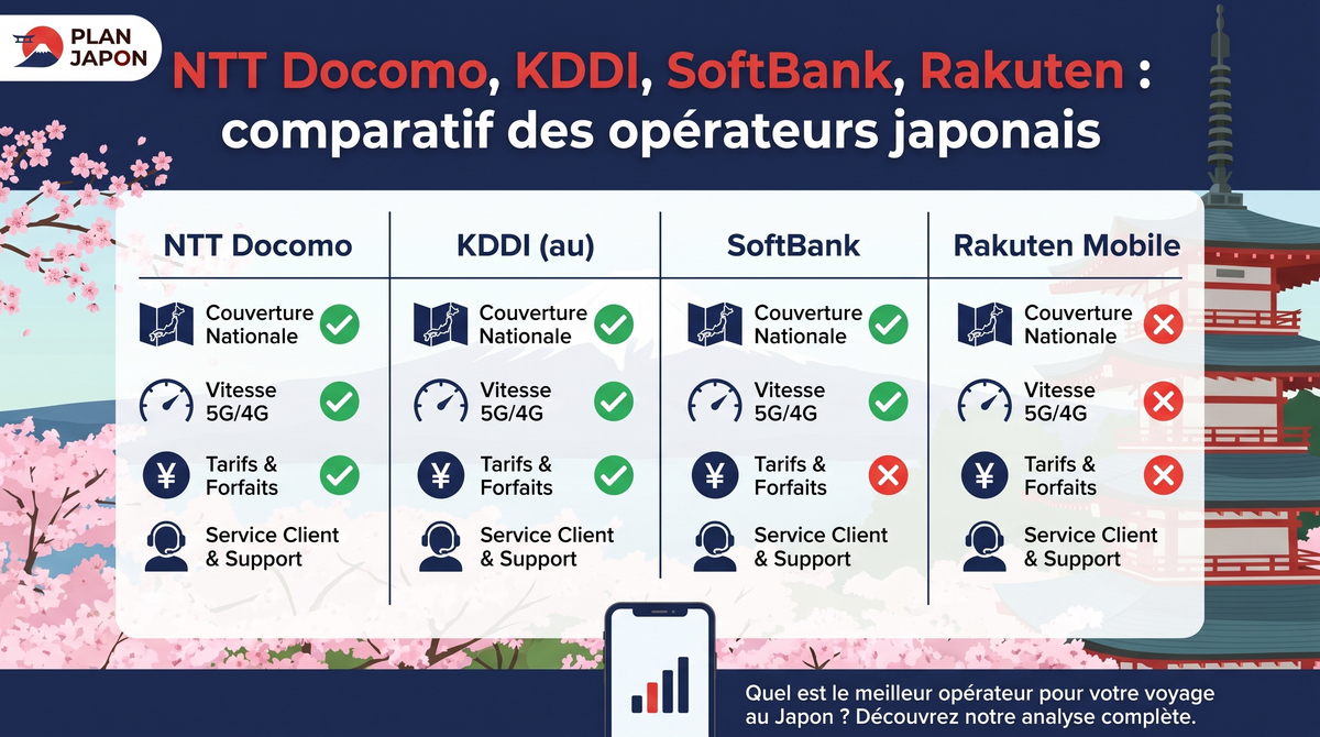 NTT Docomo, KDDI, SoftBank, Rakuten: comparativa de operadores japoneses