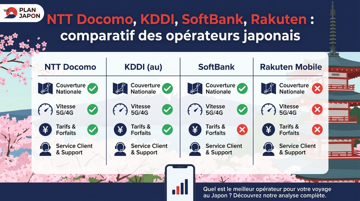 NTT Docomo, KDDI, SoftBank, Rakuten: comparativa de operadores japoneses