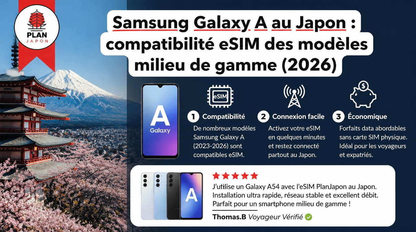 Samsung Galaxy A y eSIM en Japón: guía de la gama media (2026)