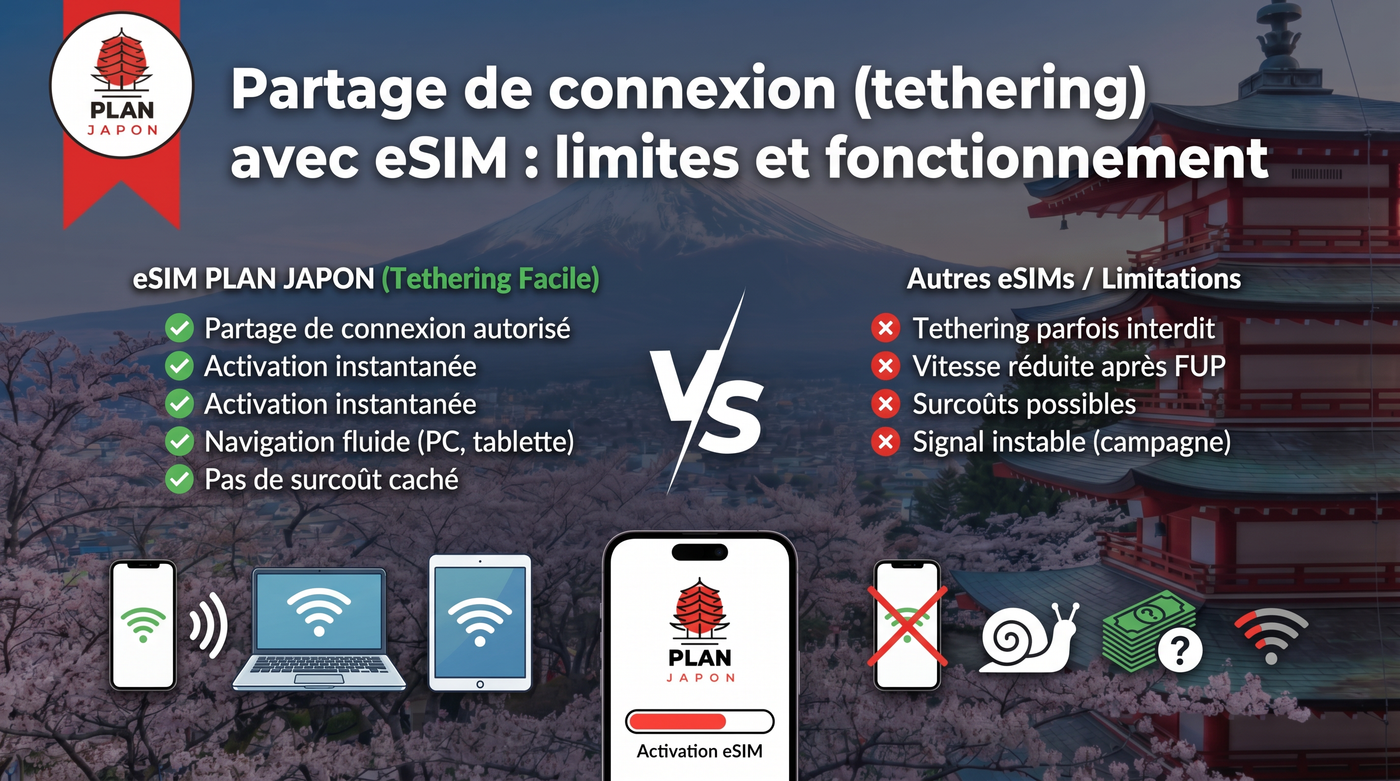 Tethering con eSIM Japón: límites y funcionamiento