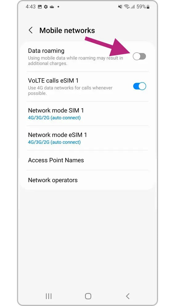 Activa la itinerancia de datos