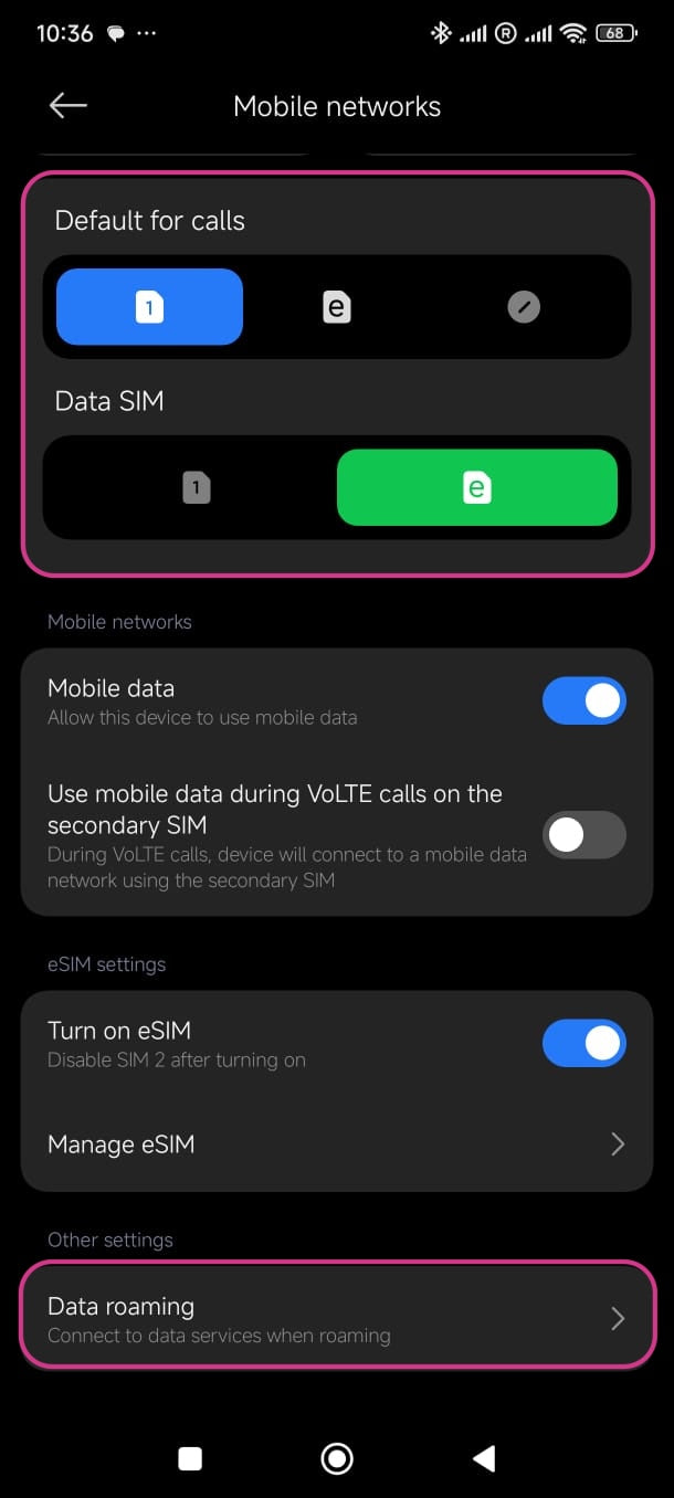 eSIM como SIM de datos + itinerancia